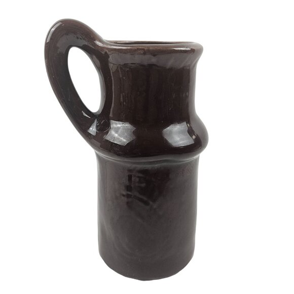 Vintage Dark Brown Ceramic Pitcher Handcrafted Pottery Jug 9.5 in Tall Glossy - Picture 1 of 8